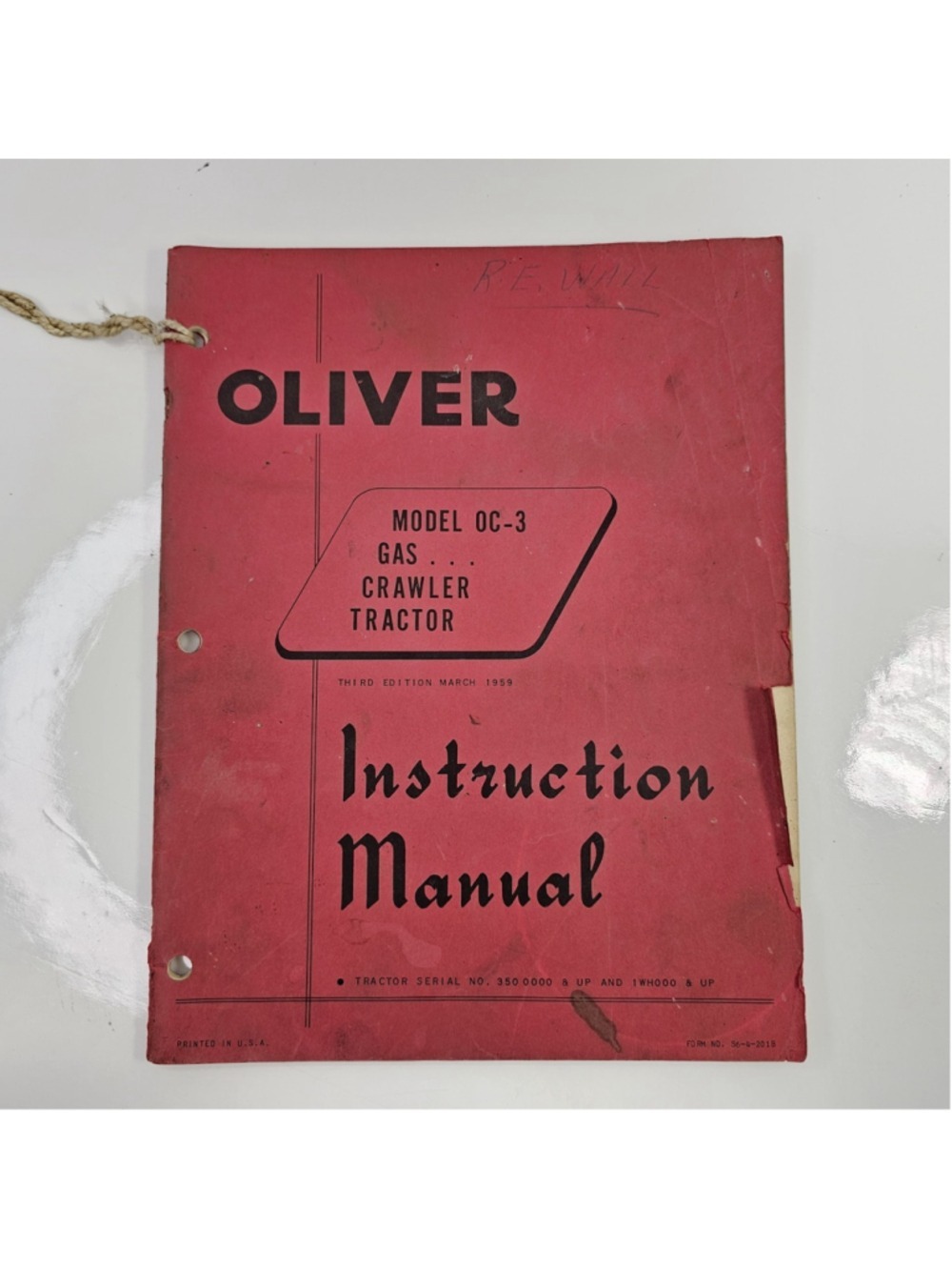 Vintage 1959 Oliver OC-3 Gas Crawler Tractor Instruction Manual S6-4-201B